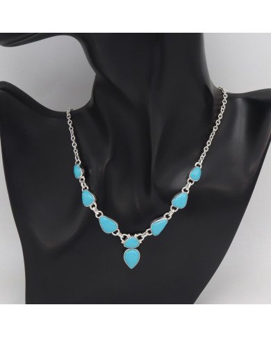 Arizona Turquoise Chain Necklace - 925 Sterling Silver Handmade Jewelry