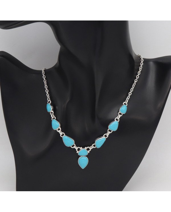 Arizona Turquoise Chain Necklace - 925 Sterling Silver Handmade Jewelry