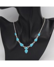Arizona Turquoise Chain Necklace - 925 Sterling Silver Handmade Jewelry