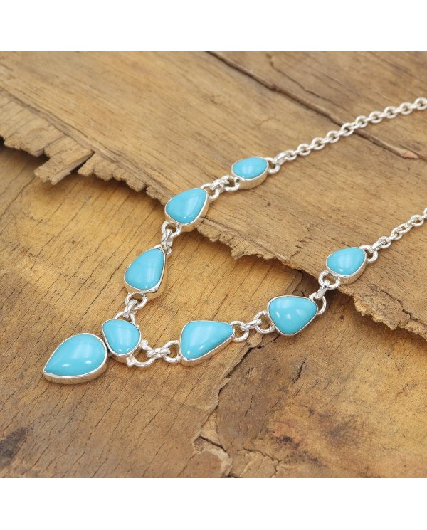 Arizona Turquoise Chain Necklace - 925 Sterling Silver Handmade Jewelry