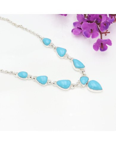 Arizona Turquoise Chain Necklace - 925 Sterling Silver Handmade Jewelry