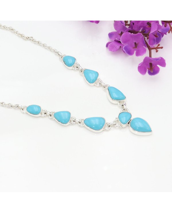 Arizona Turquoise Chain Necklace - 925 Sterling Silver Handmade Jewelry