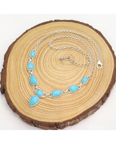 Arizona Turquoise Chain Necklace - 925 Sterling Silver Handmade Jewelry