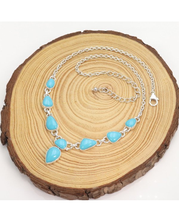Arizona Turquoise Chain Necklace - 925 Sterling Silver Handmade Jewelry