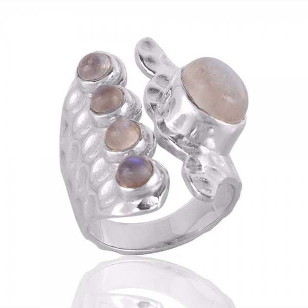 Rainbow Moonstone Gemstone June Birthstone Statement Silver Ring