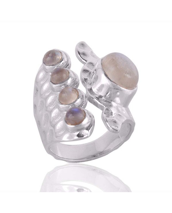 Rainbow Moonstone Gemstone June Birthstone Statement Silver Ring