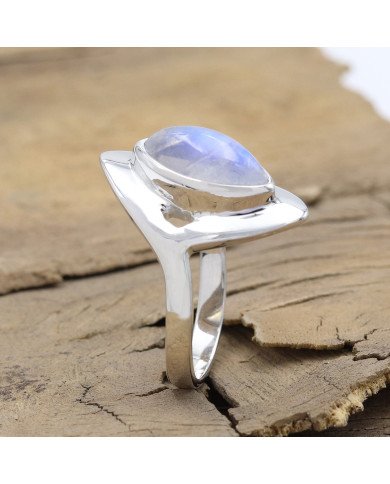 Rainbow Moonstone Ring - 925 Sterling Silver Solitaire Statement Ring