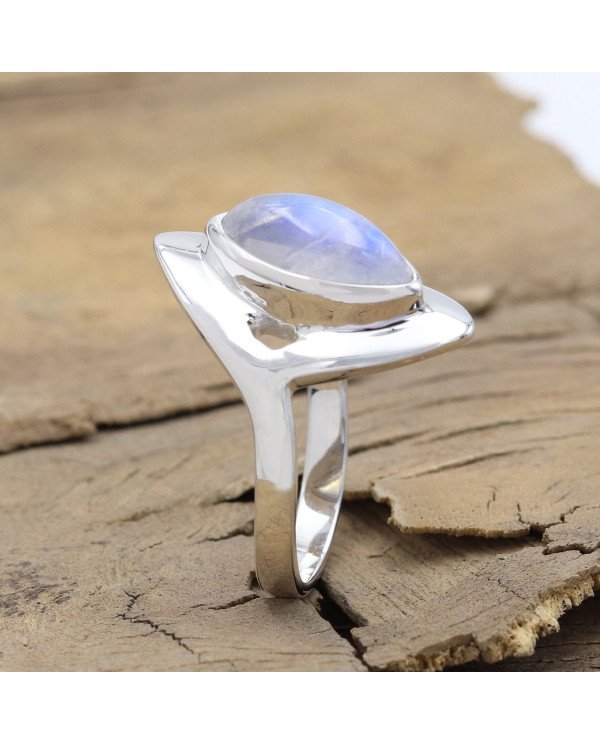 Rainbow Moonstone Ring - 925 Sterling Silver Solitaire Statement Ring