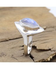 Rainbow Moonstone Ring - 925 Sterling Silver Solitaire Statement Ring