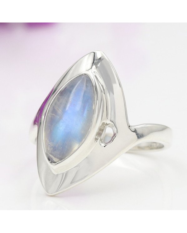 Rainbow Moonstone Ring - 925 Sterling Silver Solitaire Statement Ring