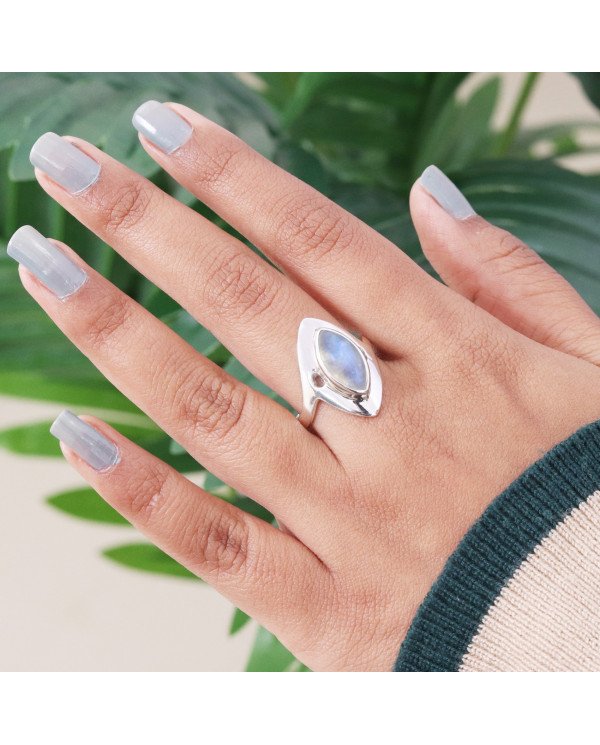 Rainbow Moonstone Ring - 925 Sterling Silver Solitaire Statement Ring