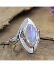 Rainbow Moonstone Ring - 925 Sterling Silver Solitaire Statement Ring