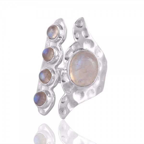 Rainbow Moonstone Gemstone June Birthstone Statement Silver Ring