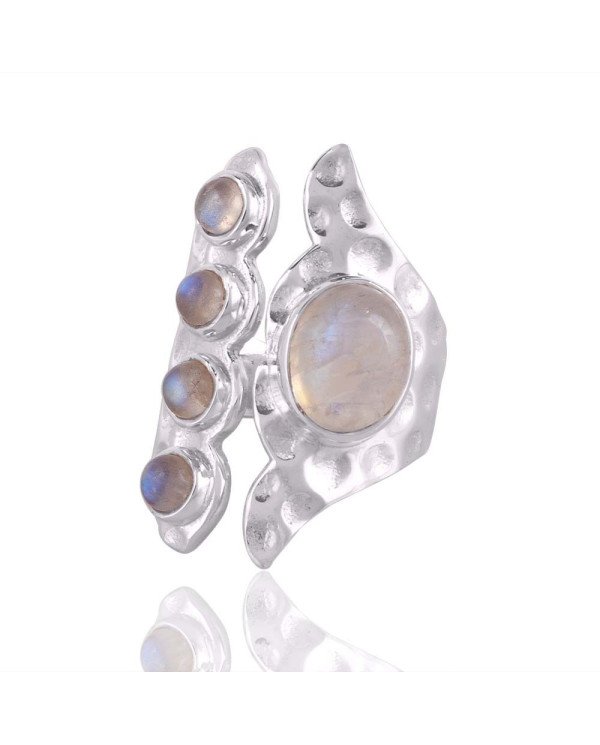 Rainbow Moonstone Gemstone June Birthstone Statement Silver Ring