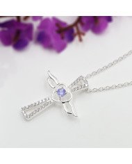 Tanzanite & Swarovski Crystal Cross Pendant in 925 Sterling Silver