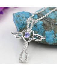 Tanzanite & Swarovski Crystal Cross Pendant in 925 Sterling Silver