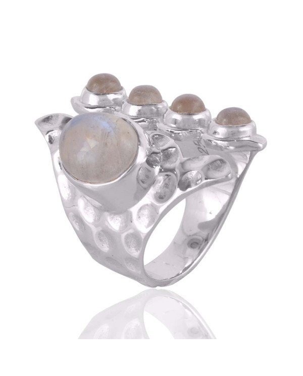Rainbow Moonstone Gemstone June Birthstone Statement Silver Ring