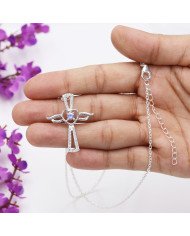 Tanzanite & Swarovski Crystal Cross Pendant in 925 Sterling Silver