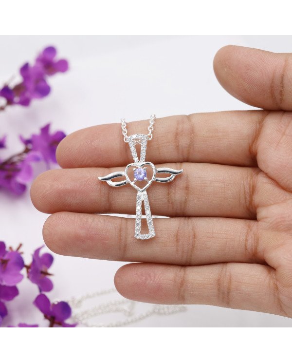 Tanzanite & Swarovski Crystal Cross Pendant in 925 Sterling Silver