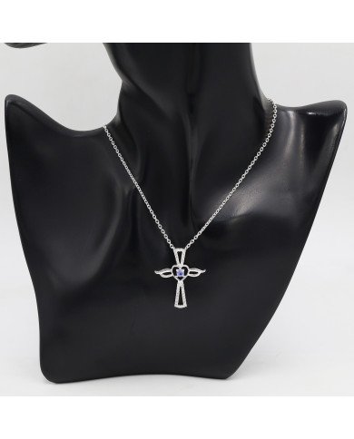 Tanzanite & Swarovski Crystal Cross Pendant in 925 Sterling Silver