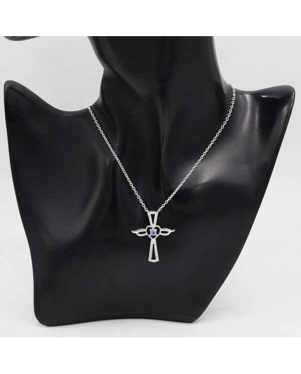 Tanzanite & Swarovski Crystal Cross Pendant in 925 Sterling Silver