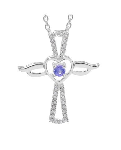 Tanzanite & Swarovski Crystal Cross Pendant in 925 Sterling Silver