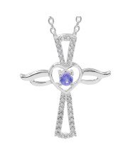 Tanzanite & Swarovski Crystal Cross Pendant in 925 Sterling Silver