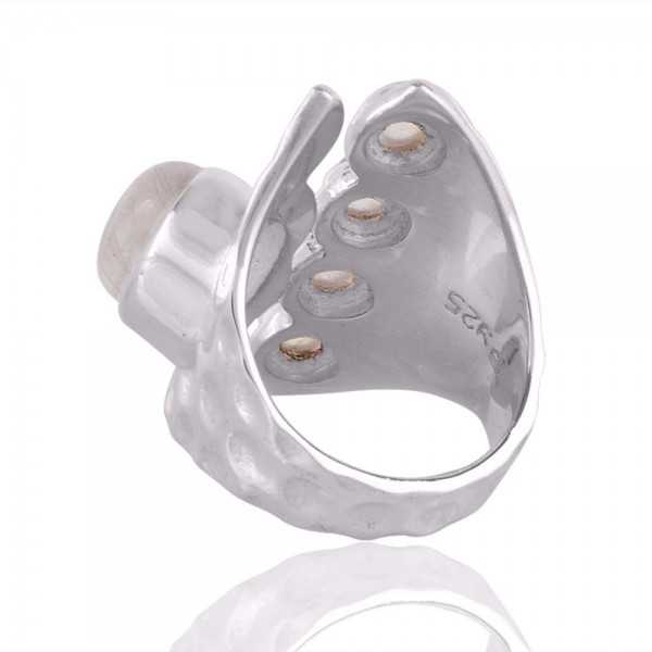 Rainbow Moonstone Gemstone June Birthstone Statement Silver Ring