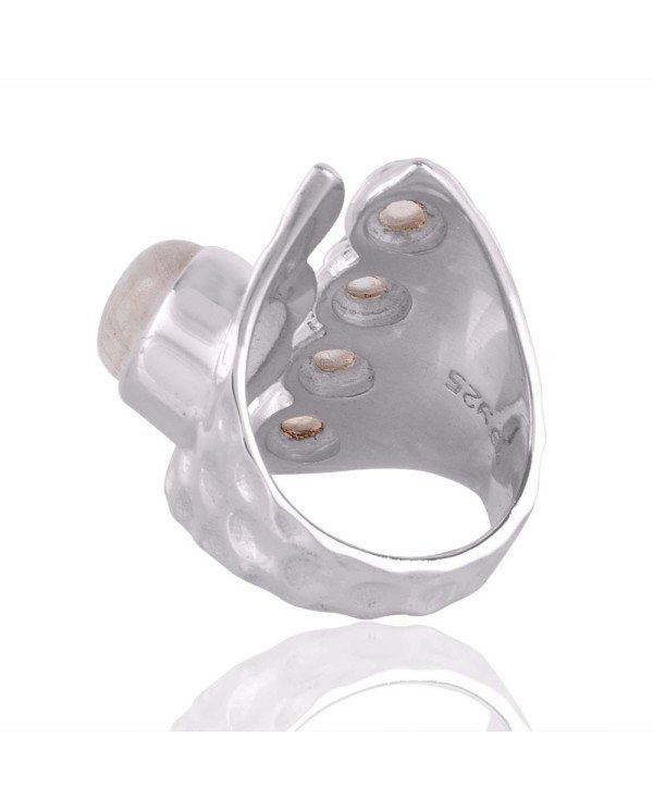 Rainbow Moonstone Gemstone June Birthstone Statement Silver Ring