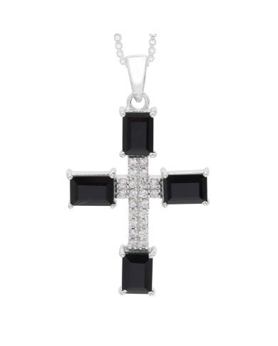 Black Onyx & Swarovski Crystal Cross Pendant | 925 Sterling Silver