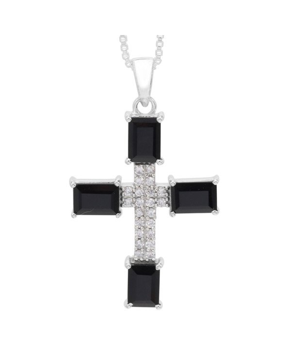 Black Onyx & Swarovski Crystal Cross Pendant | 925 Sterling Silver