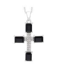Black Onyx & Swarovski Crystal Cross Pendant | 925 Sterling Silver