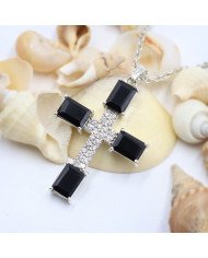 Black Onyx & Swarovski Crystal Cross Pendant | 925 Sterling Silver