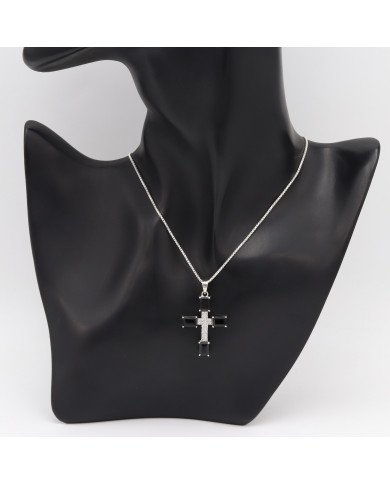 Black Onyx & Swarovski Crystal Cross Pendant | 925 Sterling Silver