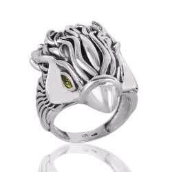 Peridot Eyes Gemstone Skull Sterling Silver Ring For Women's and Men's