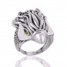 Peridot Eyes Gemstone Skull Sterling Silver Ring For Women's and Men's