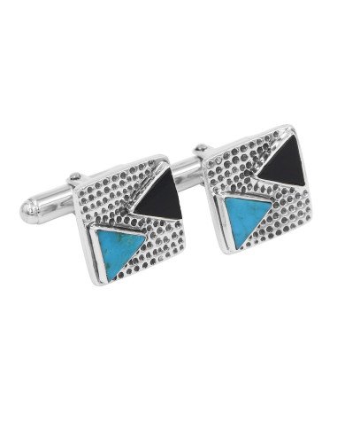 Arizona Turquoise & Black Onyx Cufflinks | 925 Sterling Silver Jewelry