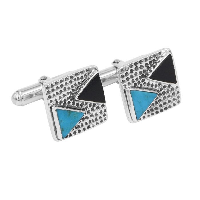 Arizona Turquoise & Black Onyx Cufflinks | 925 Sterling Silver Jewelry