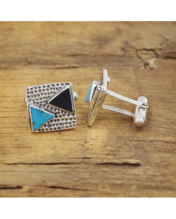 Arizona Turquoise & Black Onyx Cufflinks | 925 Sterling Silver Jewelry