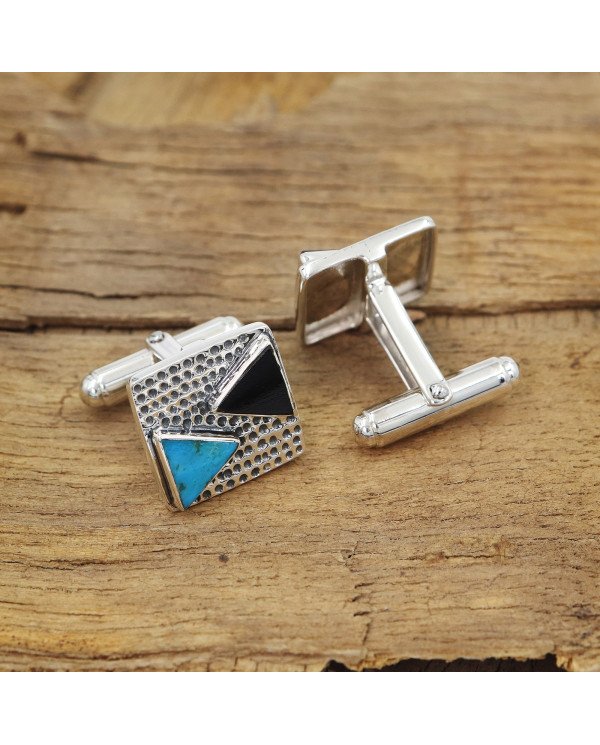 Arizona Turquoise & Black Onyx Cufflinks | 925 Sterling Silver Jewelry
