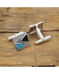 Arizona Turquoise & Black Onyx Cufflinks | 925 Sterling Silver Jewelry