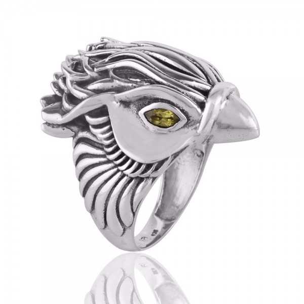 Peridot Eyes Gemstone Skull Sterling Silver Ring For Women's and Men's