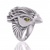 Peridot Eyes Gemstone Skull Sterling Silver Ring For Women's and Men's