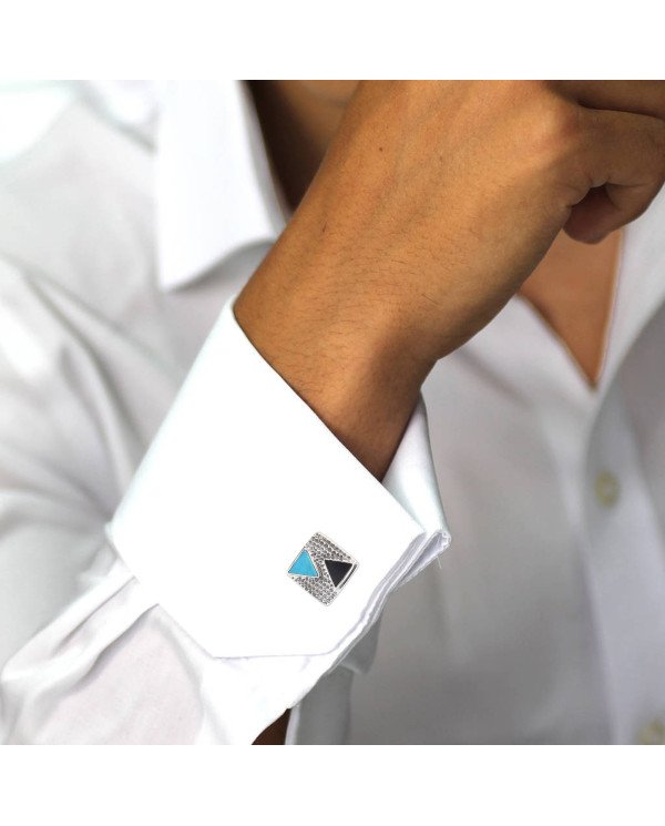 Arizona Turquoise & Black Onyx Cufflinks | 925 Sterling Silver Jewelry