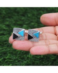 Arizona Turquoise & Black Onyx Cufflinks | 925 Sterling Silver Jewelry