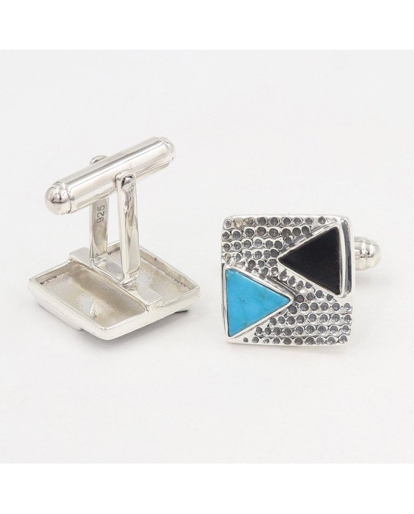 Arizona Turquoise & Black Onyx Cufflinks | 925 Sterling Silver Jewelry