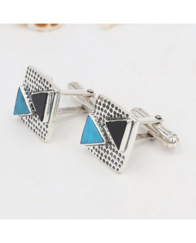 Arizona Turquoise & Black Onyx Cufflinks | 925 Sterling Silver Jewelry