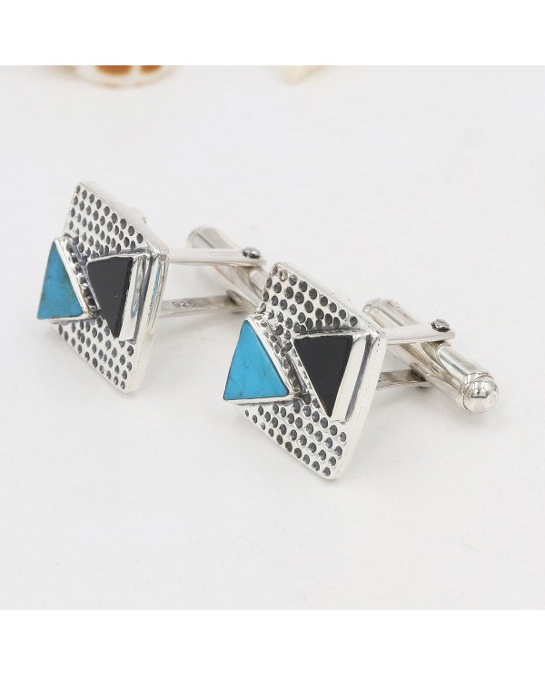 Arizona Turquoise & Black Onyx Cufflinks | 925 Sterling Silver Jewelry
