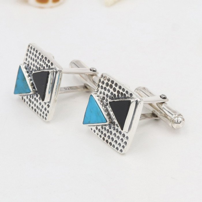 Arizona Turquoise & Black Onyx Cufflinks | 925 Sterling Silver Jewelry