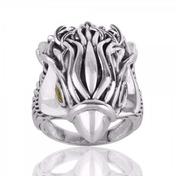 Peridot Eyes Gemstone Skull Sterling Silver Ring For Women's and Men's